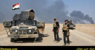به آتش کشیدن مخازن نفت سیاه توسط داعش در منطقه الحمدانیه در اطراف موصل