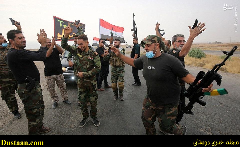 پایکوبی سربازان عراقی در جنوب موصل