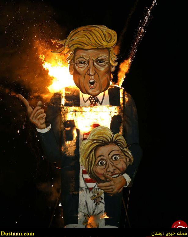 مجسمه ترامپ و کلینتون به آتش کشیده شد +تصاویر مجسمه ترامپ و کلینتون به آتش کشیده شد +تصاویر