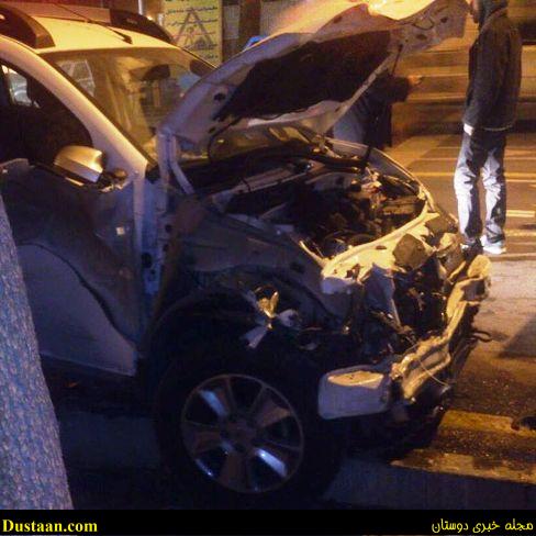 ماشین شبنم فرشادجو پس از تصادف