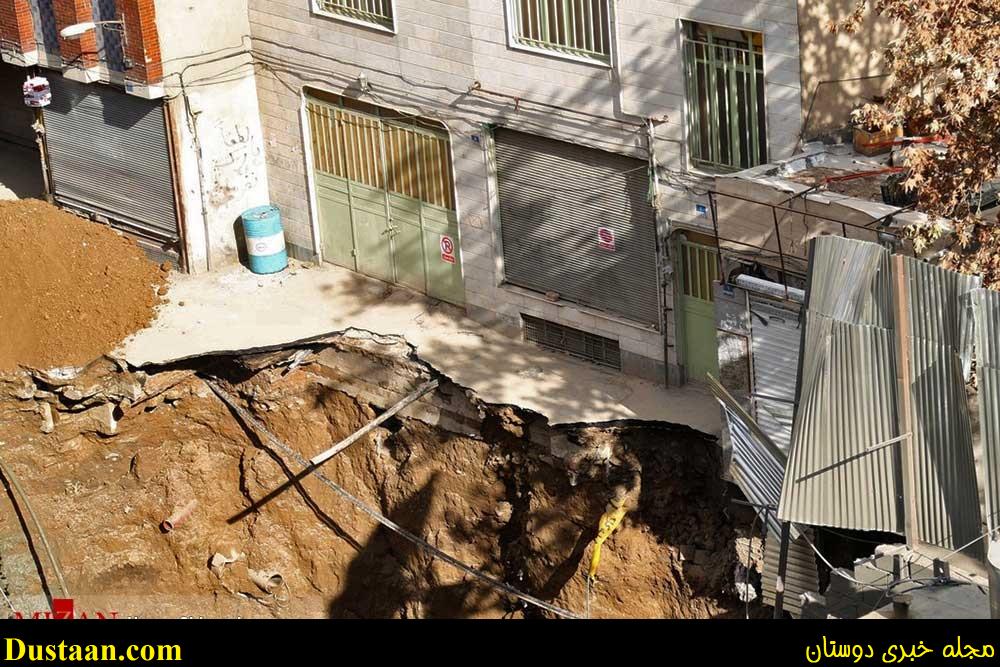 www.dustaan.com-تصاویری از ریزش زمین در خیابان مولوی تهران
