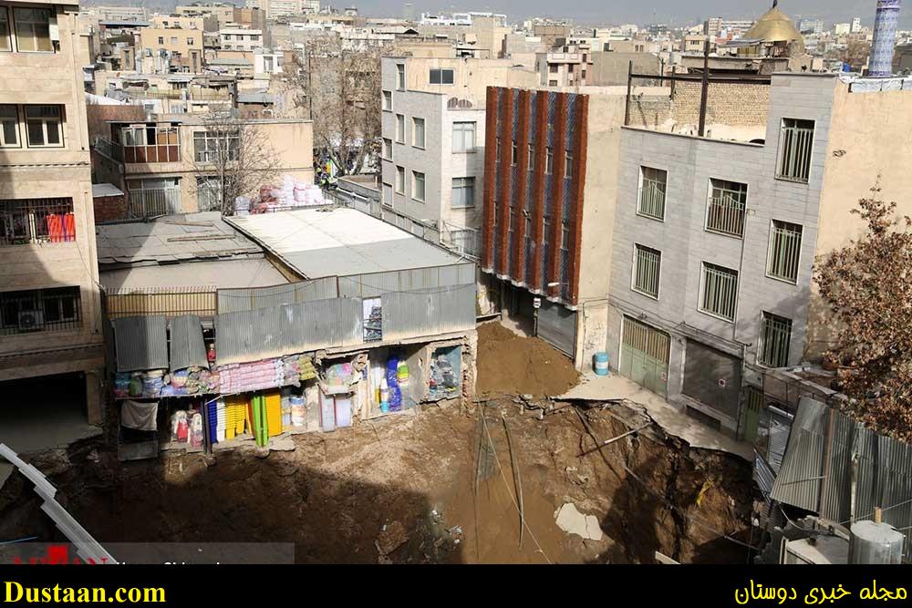 www.dustaan.com-تصاویری از ریزش زمین در خیابان مولوی تهران