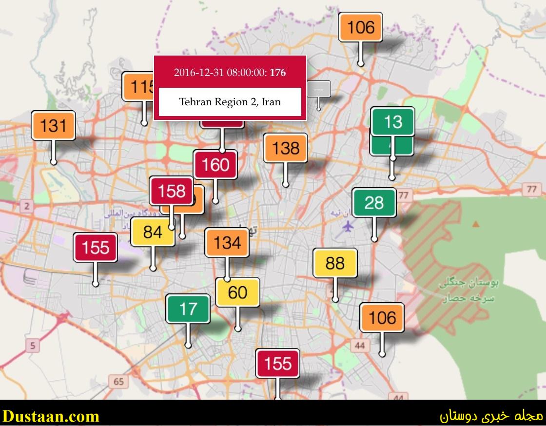 www.dustaan.com-وضعیت قرمز هوا در ۵ منطقه تهران