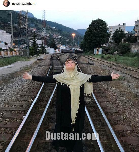«نیوشا ضیغمی» وسط ریل قطار!/عکس