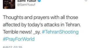 توئیت سامی یوسف در رابطه با حادثه تهران