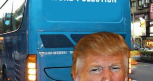 عکس: طرح جالب ضد ترامپ بر بدنه اتوبوس