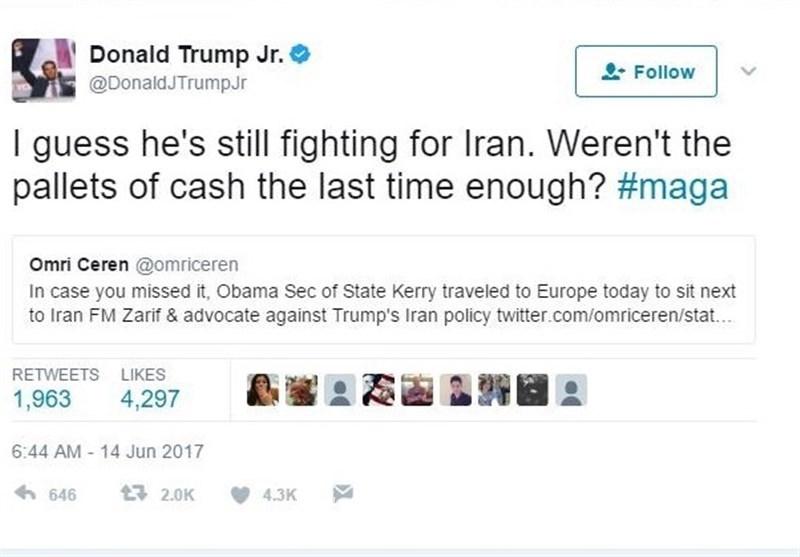 توئیت تند پسر ترامپ علیه جان کری/عکس