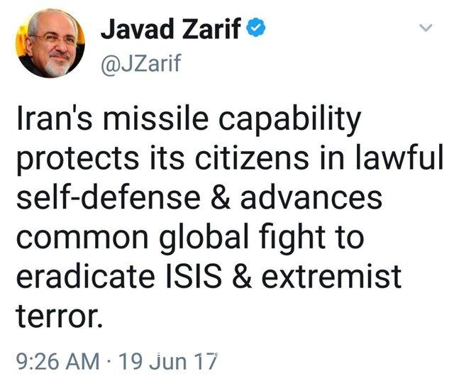 توئیت ظریف درباره توان موشکی ایران /عکس