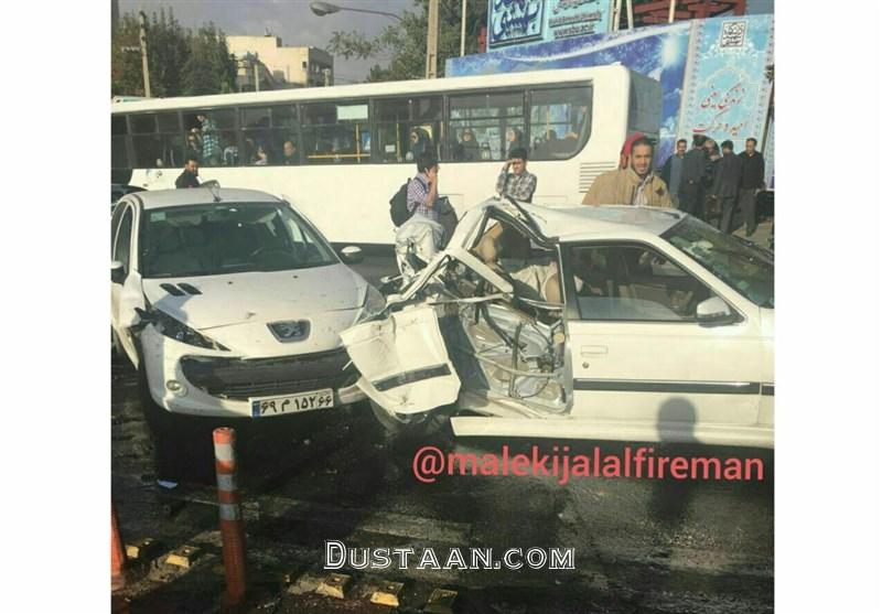 www.dustaan.com-تصادف زنجیره‌ ای ۱۱ خودرو در ولنجک + تصاویر
