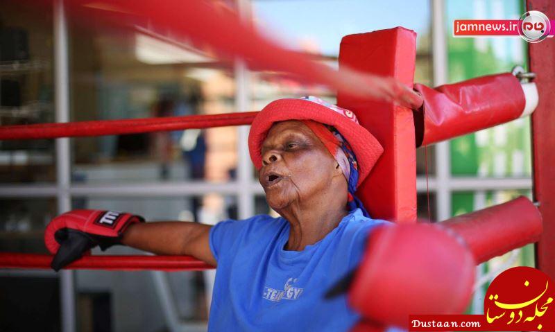 پیرزن ۷۹ ساله در باشگاه مشت‌زنی