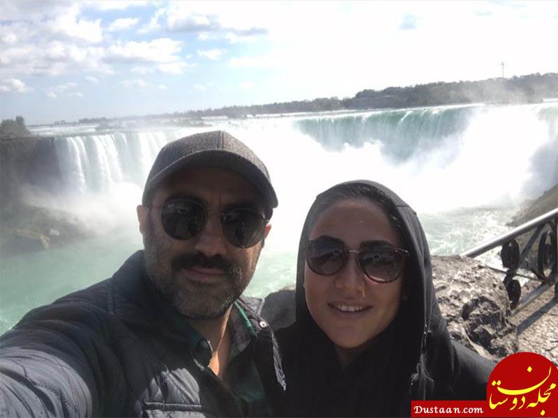 تیپ محسن تنابنده و همسرش در کنار آبشار نیاگارا