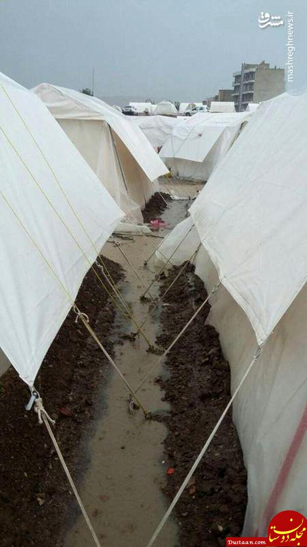 جمع شدن آب در کنار چادرهای زلزله‌ زدگان