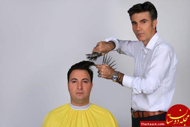 پیرایشگر تبریزی مردی با چند قیچی در هر انگشت