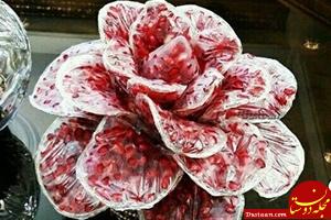 تزیین انار شب یلدا عروس به شکل گل سرخ
