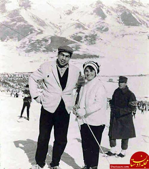 جهان پهلوان تختی و همسرش در پیست اسکی 
