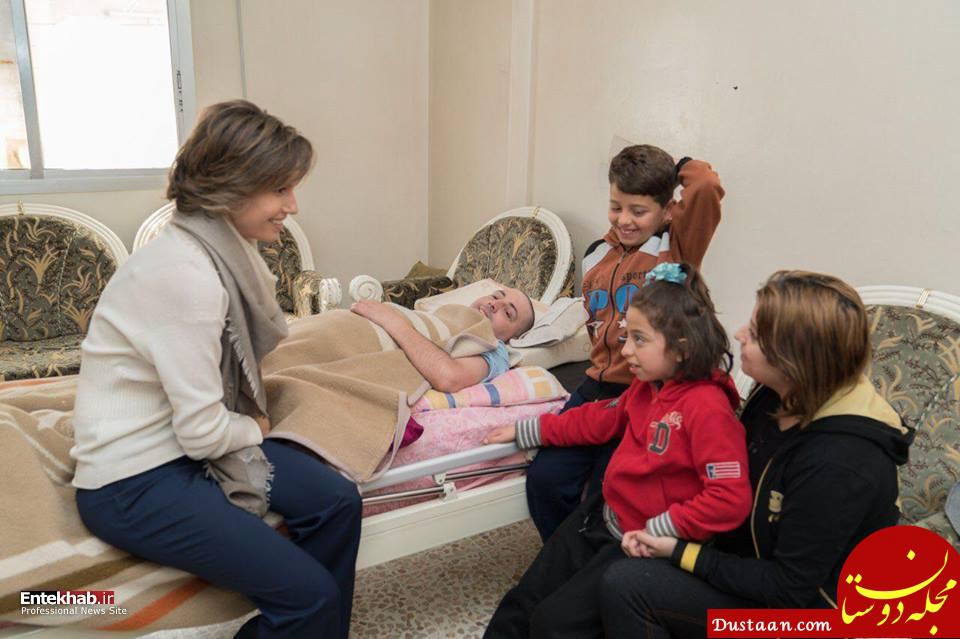 تصاویر : حضور اسماء اسد در منزل دو نظامی مجروح ارتش سوریه
