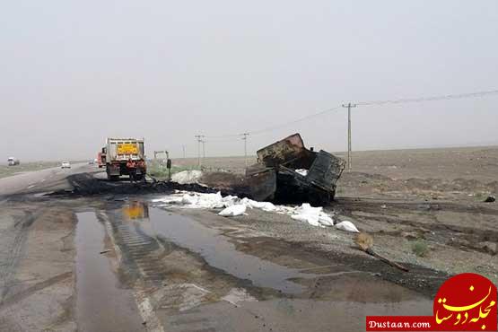 www.dustaan.com-تصادف تریلی با کامیون شکر ۱ کشته برجای گذاشت +تصاویر