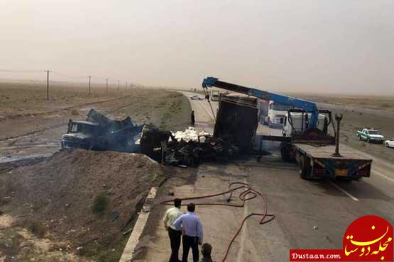 www.dustaan.com-تصادف تریلی با کامیون شکر ۱ کشته برجای گذاشت +تصاویر