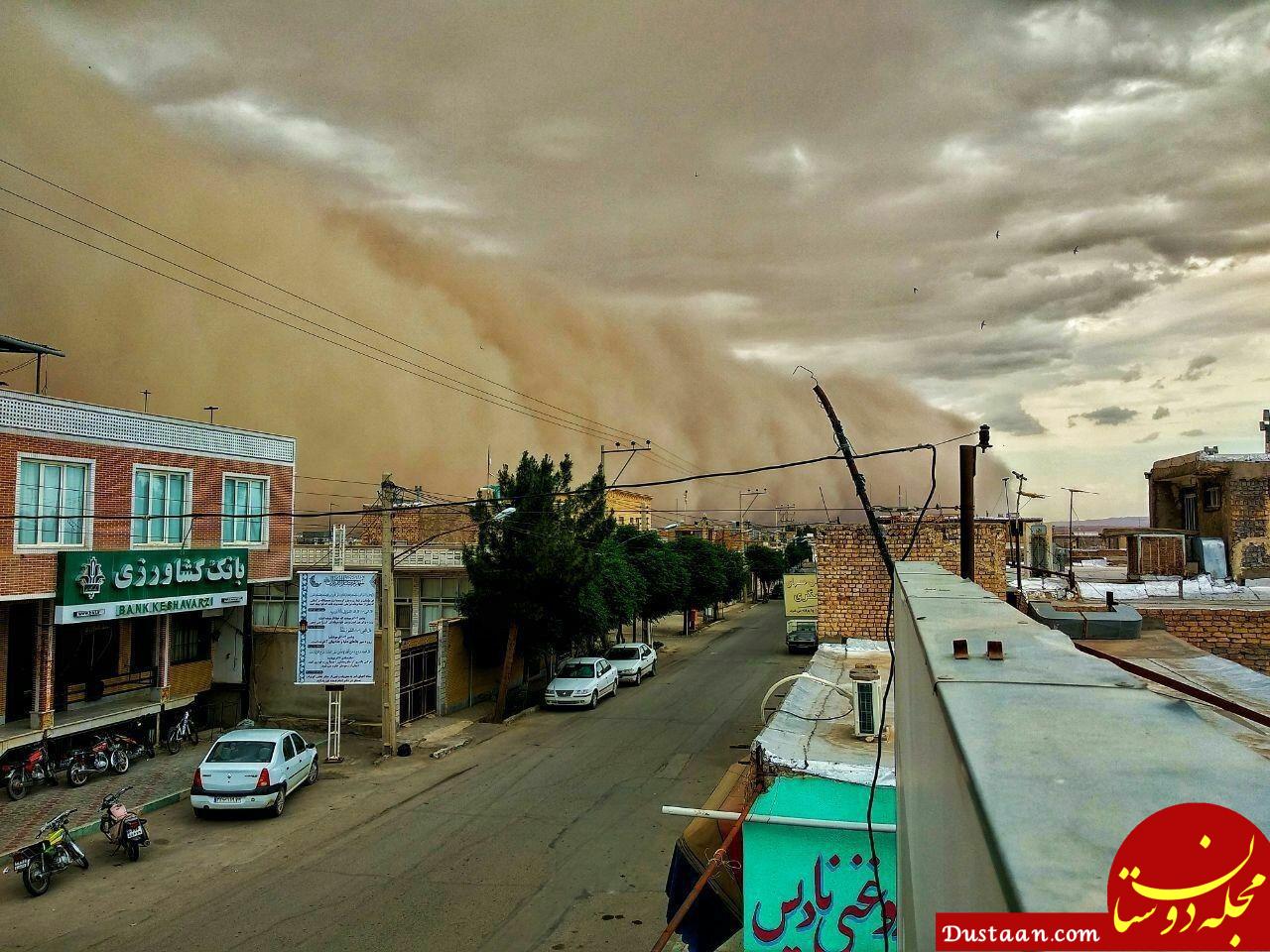 www.dustaan.com-لحظه عجیب ورود طوفان به آران و بیدگل +عکس