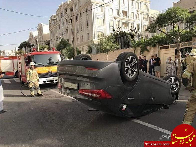 www.dustaan.com واژگونی عجیب خودروی لوکس در پی تصادف با پراید! +تصاویر