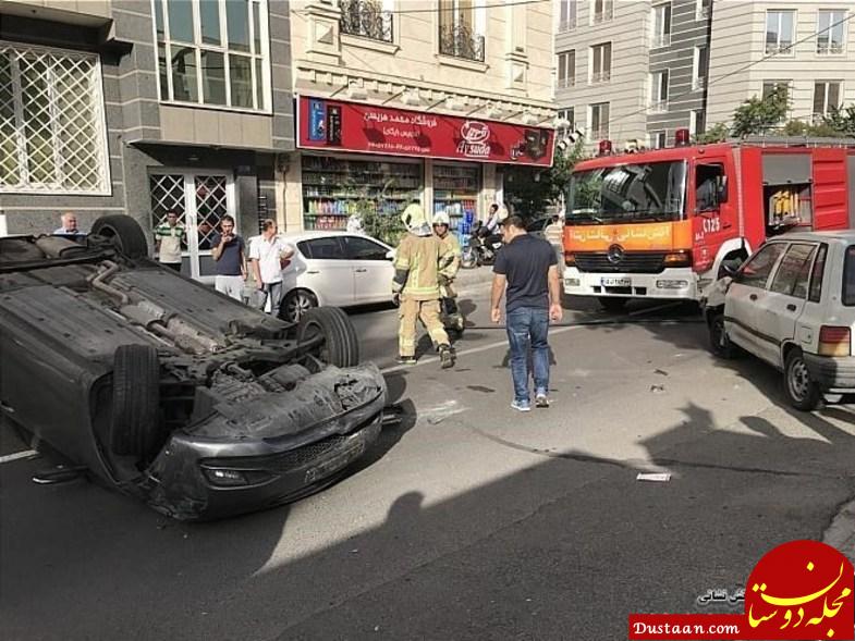 www.dustaan.com واژگونی عجیب خودروی لوکس در پی تصادف با پراید! +تصاویر