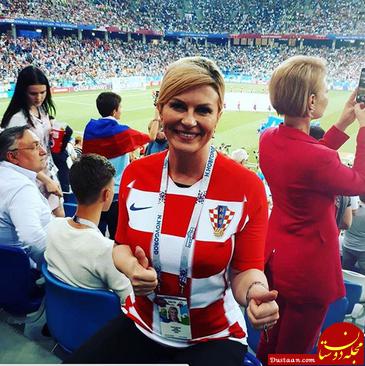 رییس جمهوری کرواسی روی سکوهای تماشاگران کرواسی در استادیوم شهر سوچی روسیه/ تصاویر همگی از صفحه اینستاگرام اوست.