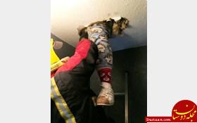 نجات زنی که در سقف گیر کرده بود! +عکس